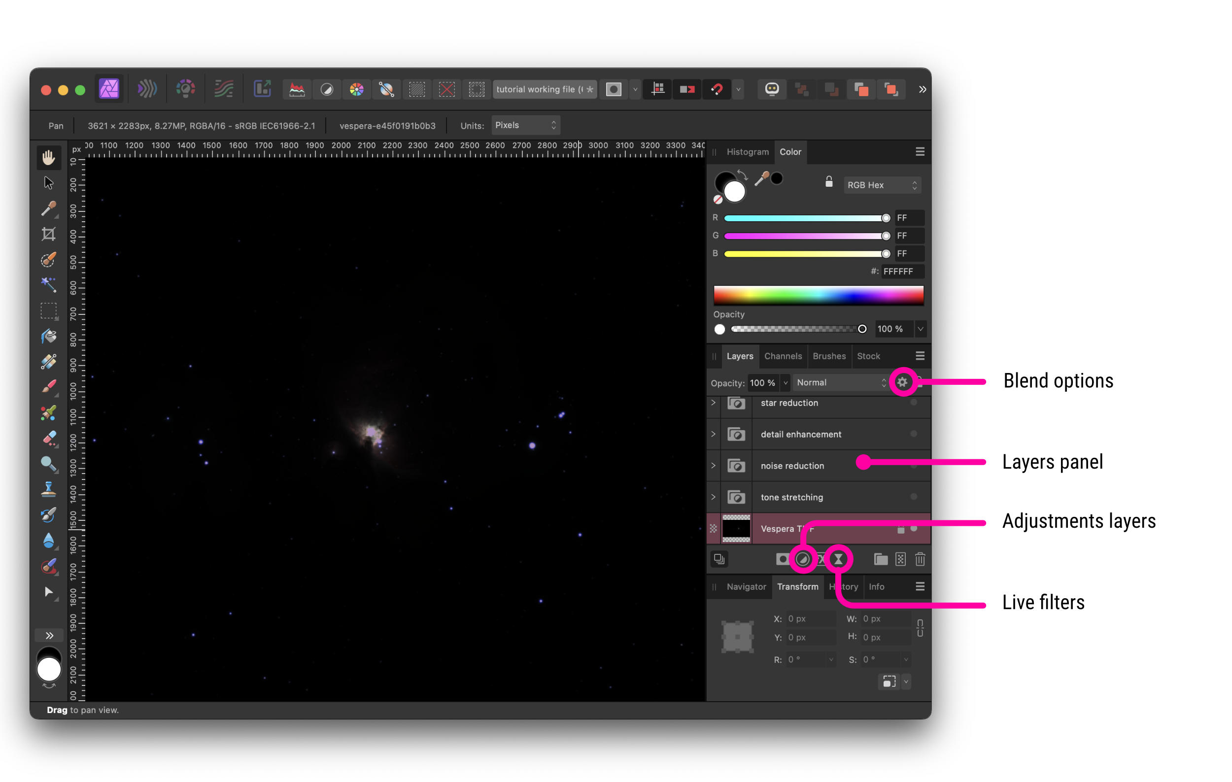 How to process Stellina and Vespera Raw Images with Affinity Photo